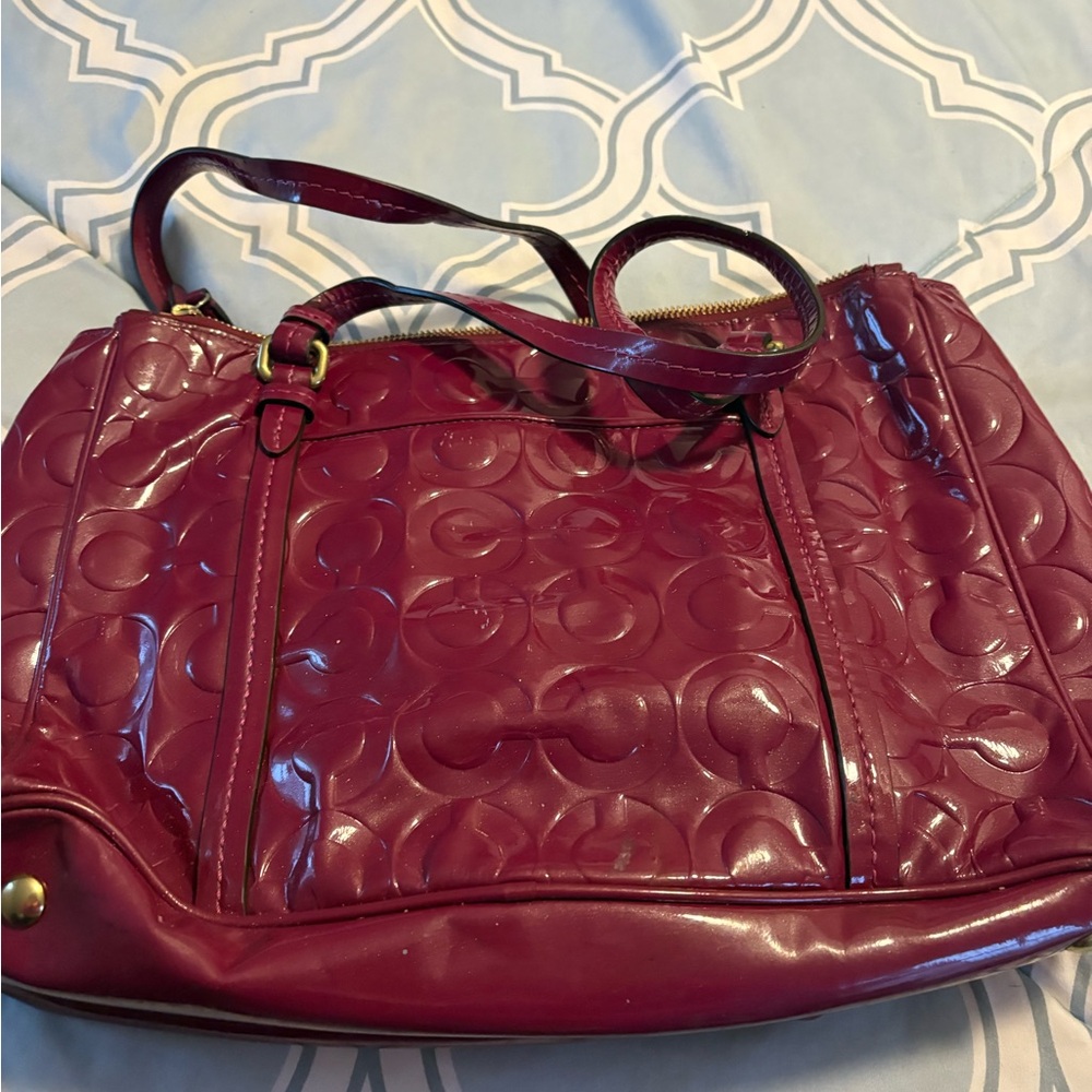 Coach Maroon Embossed Leather Shoulder Bag